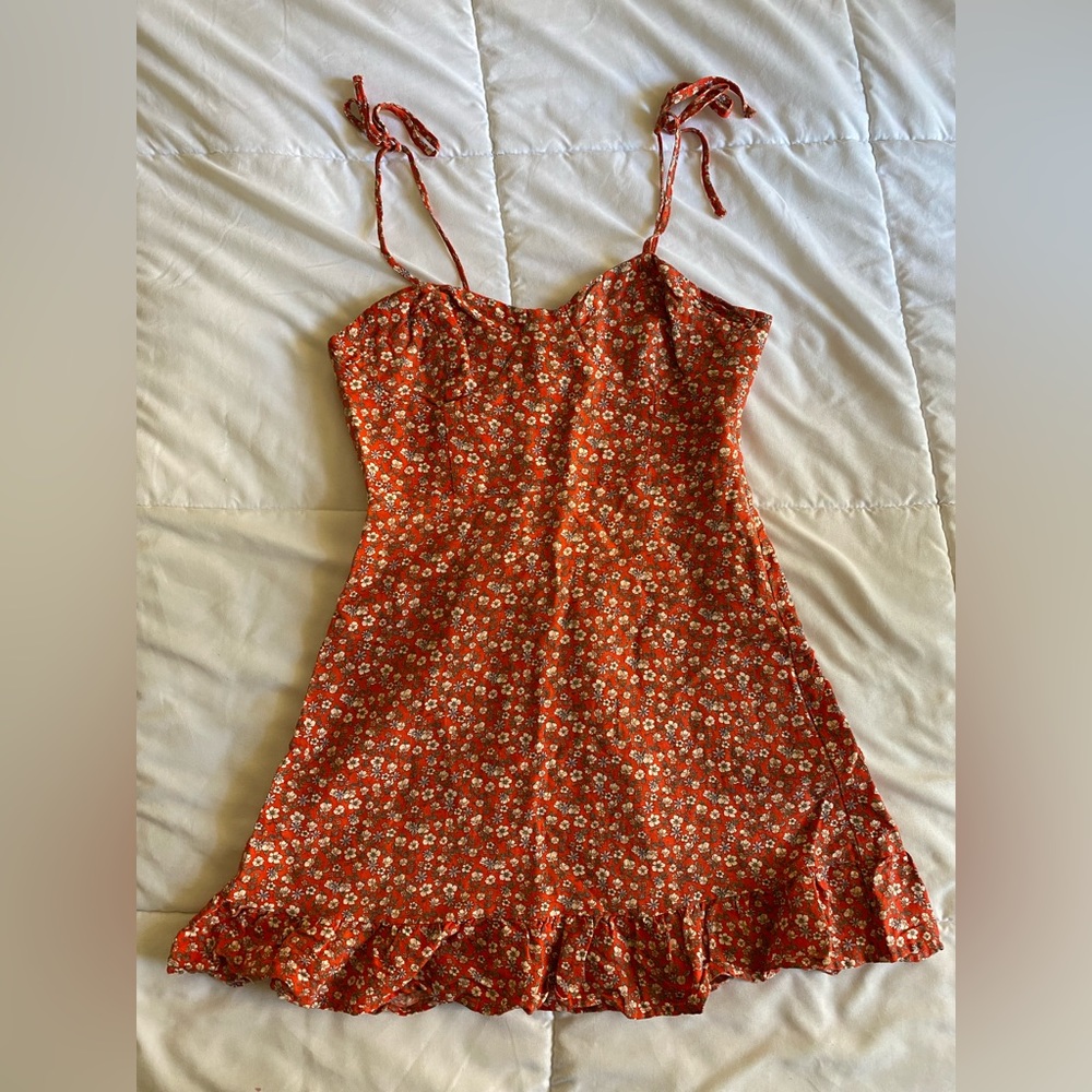 Red floral mini dress